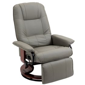 Adjustable Swivel Recliner Armchair, Faux Leather Manual Recliner with Footrest, Armrest and Wood Base for Living Room, Gray