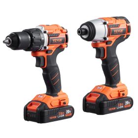 VEVOR Tool Combo Kit, 20V Max Cordless 2-Tool Combo Kit, with 1/2 in Drill, 1/4 in Impact Driver