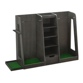 55.5" x 16'' x 37'' Premium Wooden Golf Bag Organizer Stylish Golf Storage Rack Holds 2 Golf Bags, Gray