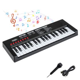 Black 37 Keys Kids Electronic Keyboard with Microphone, 8 Tones & 8 Rhythms Piano Toy for Ages 3+