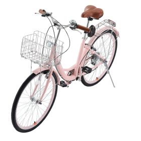 VEVOR Cruiser Bike, 7-Speed, 26-Inch Pink Beach Cruiser Bike with Large Capacity Basket and Rear Rack