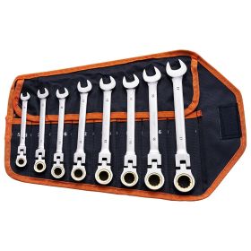 VEVOR Flex-Head Ratcheting Wrench Set, 8-piece Combination Wrench Set with Roll-up Pouch