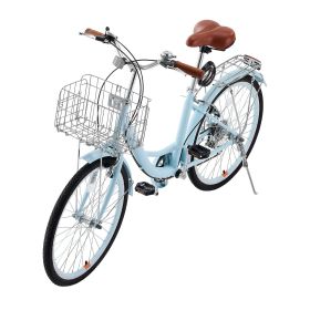 VEVOR Cruiser Bike, 7-Speed, 26-Inch Light Blue Beach Cruiser Bike with Large Capacity Basket and Rear Rack
