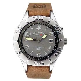 Field & Stream F118GGSB Men's Grey Dial Brown Leather Band Date Watch