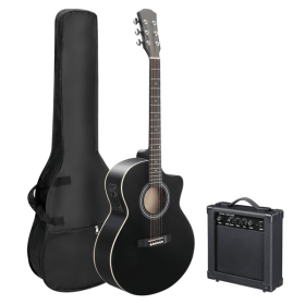 KMA102 41In Basswood Panel Matte Edging Folk Guitar with 15W Amplifier Bag Tuner and other Accessories Black