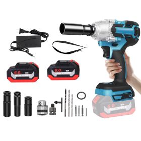 1Pc 3 In 1 Cordless Electric Impact Wrench Drill Screwdriver With Brushless Motor Max 3450RPM Variable Speed 2Pcs 6.0Ah Batteries 3 Sockets 3 Scr (Option: Blue)