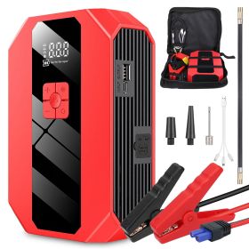 1Pc Portable Car Jump Starter Air Compressor 1500A 400PSI Car Battery Charger Jump Starter Power Bank LED Flashlight Digital Tire Inflator For 4. (Option: Red)