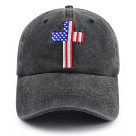 Christian American Flag Cross Baseball Cap Adjustable Embroidered Jesus Hat Patriotic Religious Gift For Men Women (Option: Black)