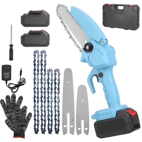 Electric Mini Chainsaw Portable Handheld Cordless Small Chain Saw Battery Powered (Option: Blue)