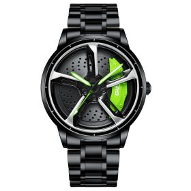 Original 3D Real Man Watches Waterproof Watch Car Rim Watch Quartz Men's Sports Watches For Men Clock Mens Spinning Watches (Color: Green)