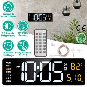 15.7in LED Digital Wall Clock with Remote Control 10 Level Brightness 3 Alarm Settings 12/24Hr Format Timing Countdown Temperature Calendar Displ (Color: Black)